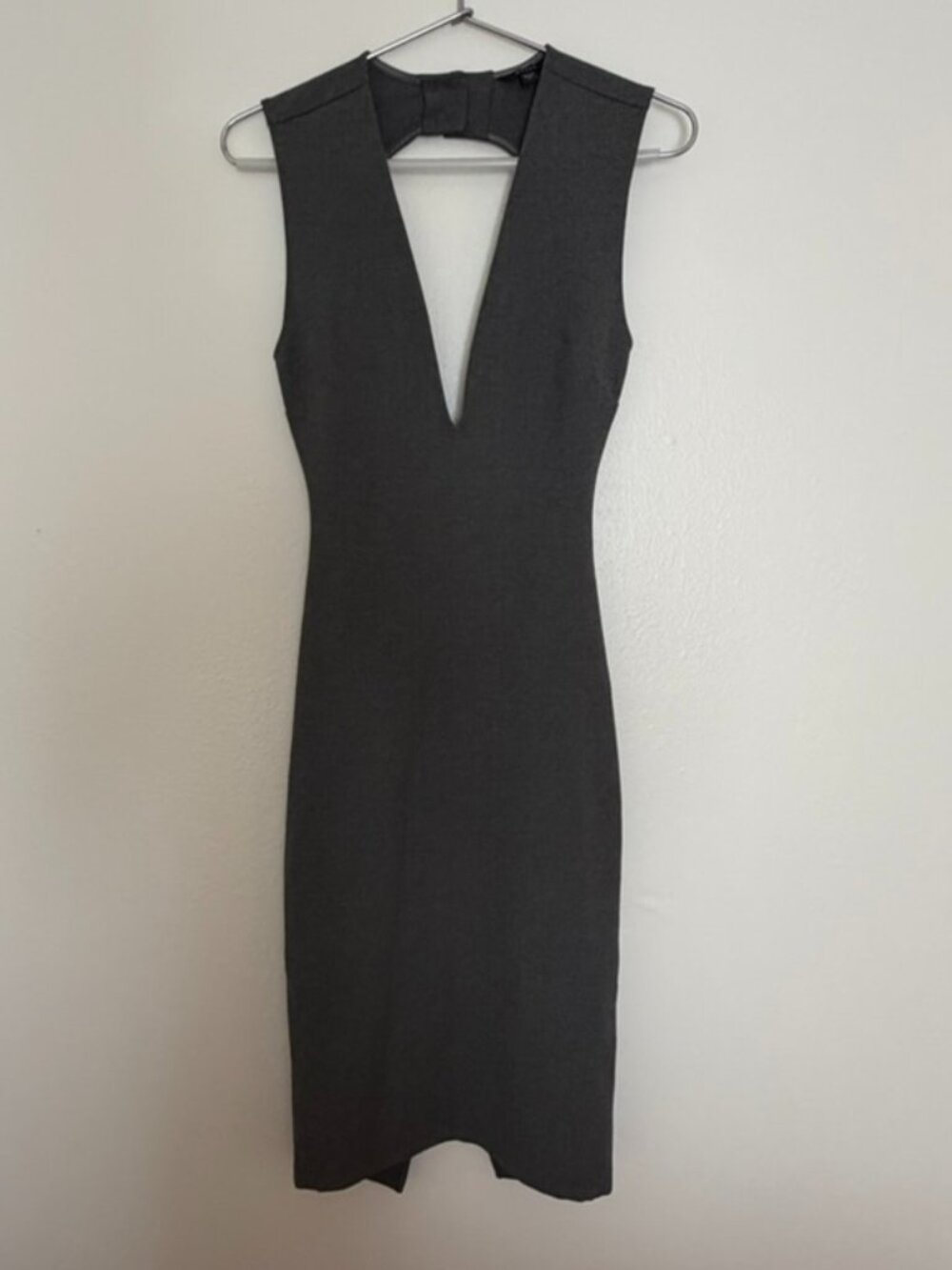 Guess Gray Bodycon Midi Dress Deep V Cutout Choker Neck Small